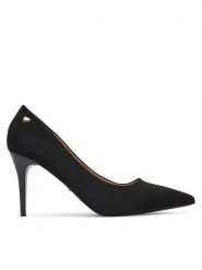 DeeZee Szpilki EZ-23-1B Czarny. Czarne szpilki DeeZee, bez wzorów, z materiału, bez obcasa. Za 139.99 zł.
