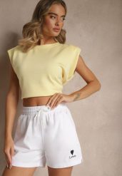 Białe Klasyczne Szorty Dresowe z Kieszeniami Wiązane w Pasie Folenelle. Białe szorty damskie Renee, bez wzorów, z dresówki, eleganckie. Za 44.99 zł.