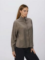 Koszula z modalem - szary. Szare koszule damskie Reserved, l, bez wzorów, z tkaniny, bez kołnierzyka, bez ramiączek. Za 129.99 zł.