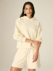 4F Bluza dresowa loose z kapturem damska - żółta S. Żółte bluzy sportowe damskie 4f, s, bez wzorów, z dresówki, bez ramiączek, z kapturem. Za 159.99 zł.
