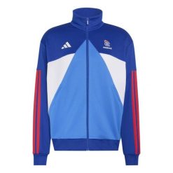 Kurtka dresowa Francja 2026/27. Niebieskie kurtki męskie Adidas, l, bez wzorów, z dresówki, na fitness i siłownię. Za 319.00 zł.