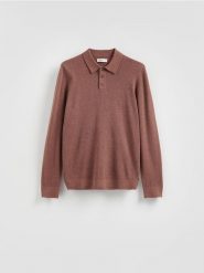 Sweter polo z bawełną - jasnofioletowy. Fioletowe swetry męskie Reserved, l, bez wzorów, z bawełny, bez kołnierzyka. Za 119.99 zł.