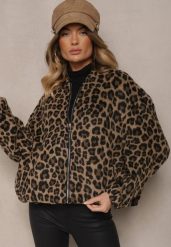 Brązowa Bluza z Lnem Oversize w Panterkę Tinnestira. Brązowe bluzy bez kaptura damskie Renee, m. Za 149.99 zł.