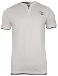 Biały Bawełniany T-Shirt -PAKO JEANS- Męski, Krótki Rękaw, Dekolt z Guzikami, Wstawka w Paski. Białe t-shirty męskie Pako Jeans, m, bez wzorów, z bawełny, bez kołnierzyka. Za 75.00 zł.