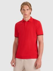 4F Koszulka polo regular męska - czerwona XXL. Czerwone koszulki polo męskie 4f, m, bez wzorów, z bawełny, bez ramiączek. W wyprzedaży za 49.99 zł.