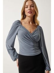 Happiness Istanbul Bluzka w kolorze szarym rozmiar: 40. Szare bluzki damskie Happiness Istanbul, bez wzorów, bez kołnierzyka, bez ramiączek. Za 60.99 zł.