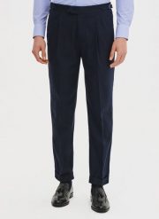 PAKO LORENTE - Granatowe spodnie męskie z lnem. Spodnie materiałowe męskie Pako Lorente, bez wzorów, z bawełny, casualowe. Za 249.99 zł.
