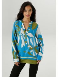 Aniston Bluzka w kolorze oliwkowo-biało-niebieskim rozmiar: 48. Niebieskie bluzki damskie Aniston, bez wzorów, z wiskozy, bez kołnierzyka, bez ramiączek. Za 65.38 zł.