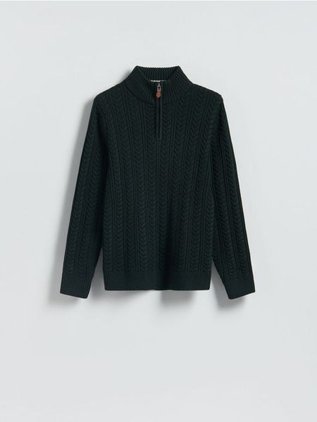 Sweter z golfem - ciemnozielony. Zielone swetry męskie Reserved, l, bez wzorów, z bawełny, bez kołnierzyka. Za 149.99 zł.