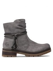 Rieker Botki Y7463-40 Szary. Szare botki damskie Rieker, ze skóry, bez obcasa, na płaskiej podeszwie, bez zapięcia. Za 289.99 zł.