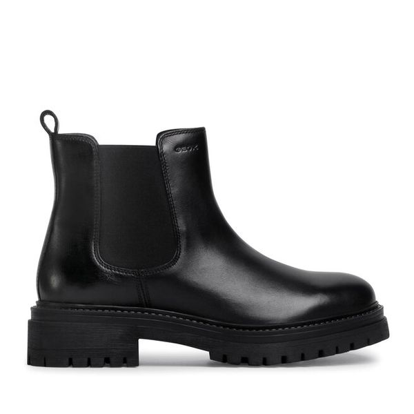 Sztyblety Geox. Czarne botki damskie Geox, bez obcasa, na płaskiej podeszwie, bez zapięcia. Za 369.99 zł.