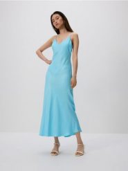 Sukienka z wiskozy - turkusowy. Niebieskie sukienki damskie Reserved, na co dzień, l, bez wzorów, z tkaniny, bez kołnierzyka, bez ramiączek, proste. Za 149.99 zł.