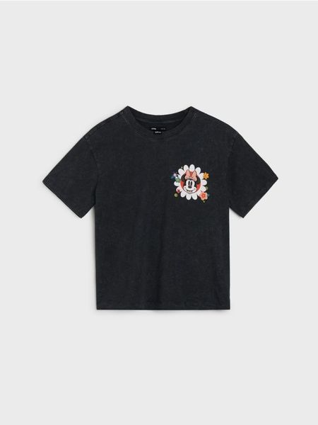 Bawełniana koszulka z nadrukiem na plecach Minnie Mouse - szary. Szare t-shirty damskie Sinsay, l, bez wzorów, z bawełny, bez kołnierzyka. Za 39.99 zł.