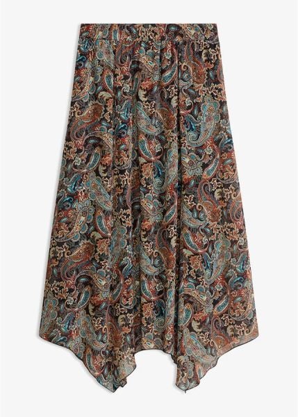 Spódnica szyfonowa z asymetrycznym dołem. Czarne spódniczki damskie bonprix, bez wzorów, z szyfonu, eleganckie, asymetryczne. Za 139.99 zł.