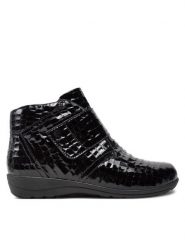 Caprice Botki 9-26457-41 Czarny. Czarne botki damskie Caprice, z lakierowanej skóry, bez obcasa, na płaskiej podeszwie, bez zapięcia. Za 499.99 zł.
