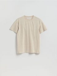 T-shirt regular z lnem - beżowy. Brązowe t-shirty męskie Reserved, l, bez wzorów, z bawełny, bez kołnierzyka. Za 99.99 zł.