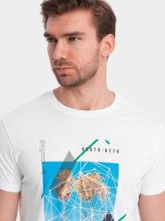 T-shirt męski bawełniany z nadrukiem California - biały V1. Białe t-shirty męskie Ombre Clothing, na lato, m, bez wzorów, z bawełny, bez kołnierzyka. W wyprzedaży za 29.99 zł.