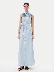 KARL LAGERFELD Sukienka letnia A2W13004 Błękitny Regular Fit. Niebieskie sukienki damskie Karl Lagerfeld, na lato, bez wzorów, z bawełny, bez kołnierzyka, bez ramiączek. Za 1,009.00 zł.