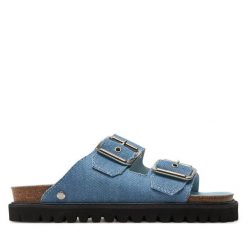 Klapki Genuins. Niebieskie klapki damskie Genuins, bez wzorów, bez obcasa. Za 389.99 zł.