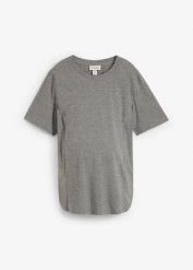 Koszulka ciążowa i do karmienia piersią, z bawełny organicznej. Szare bluzki damskie bonprix, bez wzorów, z bawełny, bez kołnierzyka, moda ciążowa, bez ramiączek. Za 77.99 zł.