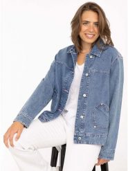 Zwillingsherz Kurtka dżinsowa w kolorze niebieskim rozmiar: XXL. Niebieskie kurtki damskie Zwillingsherz, xxl, z aplikacjami, z bawełny, bez kaptura. Za 295.86 zł.