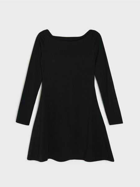 Gładka sukienka z długim rękawem - czarny. Czarne sukienki damskie Sinsay, l, bez wzorów, bez kołnierzyka, bez ramiączek. Za 29.99 zł.