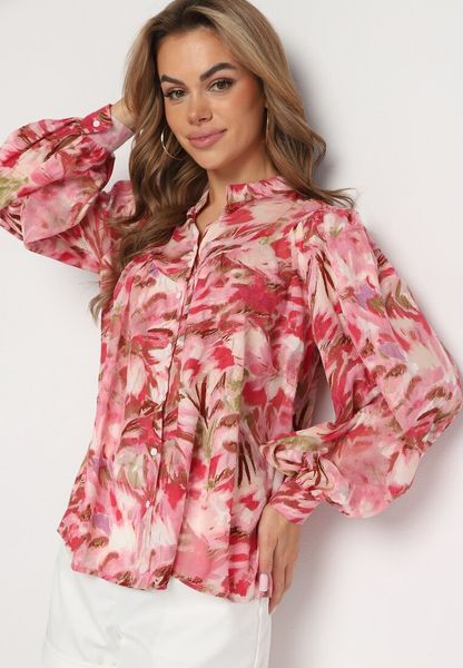 Czerwono-Różowa Koszula we Florystyczny Wzór z Luźnymi Rękawami Nallestia. Czerwone koszule damskie Born2be, na lato, l, bez wzorów, z materiału, bez kołnierzyka, bez ramiączek. Za 129.99 zł.