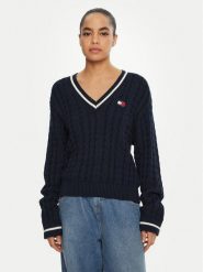 Tommy Jeans Sweter DW0DW19885 Granatowy Regular Fit. Niebieskie swetry klasyczne damskie Tommy Jeans, l, z bawełny, bez kołnierzyka. Za 299.99 zł.