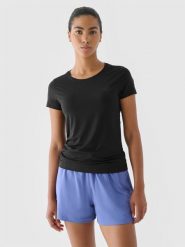 4F Koszulka treningowa regular szybkoschnąca damska - czarna M. Czarne bluzki sportowe damskie 4f, m, bez wzorów, z dzianiny, bez ramiączek. Za 39.99 zł.