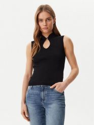 Guess Bluzka W5GR10 Z3L10 Czarny Regular Fit. Czarne bluzki damskie Guess, l, z aplikacjami, z wiskozy, bez ramiączek. Za 199.99 zł.