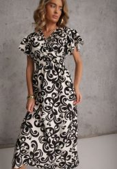 Czarna Taliowana Sukienka z Wiskozy z Kopertowym Dekoltem Jynaela. Czarne sukienki damskie Renee, l, bez wzorów, z tkaniny, boho, bez kołnierzyka, bez ramiączek, midi, kopertowe. Za 79.99 zł.