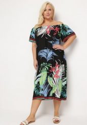 Czarno-Zielona Sukienka Hiszpanka Midi w Kwiaty Faemena. Czarne sukienki damskie Born2be, xl, bez wzorów, z tkaniny, bez kołnierzyka, bez ramiączek, midi. W wyprzedaży za 47.99 zł.