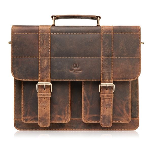 Torba skórzana vintage PAOLO PERUZZI T-100-HBR brązowa. Brązowe torby na laptopa damskie Paolo Peruzzi, bez wzorów, z bawełny. Za 469.00 zł.