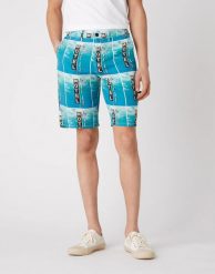 WRANGLER CHINO SHORT MĘSKIE SZORTY MATERIAŁOWE WRANGLER BLUE W14AMZX05 112126576. Niebieskie szorty męskie Wrangler, z materiału, bez kołnierzyka. Za 149.99 zł.