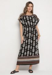 Czarna Pudełkowa Sukienka z Wiskozy w Etniczny Wzór Mirosela. Czarne sukienki damskie Born2be, na co dzień, s, bez wzorów, z materiału, eleganckie, bez kołnierzyka, bez ramiączek, maxi. W wyprzedaży za 59.99 zł.