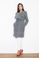 Szary Elegancki Płaszcz Oversize Przewiązany Paskiem. Szare płaszcze damskie Figl, m, bez wzorów, z materiału, eleganckie. Za 389.00 zł.