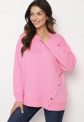 Różowa Bluza z Bawełną i Asymetryczną Wstawką z Napami Selabrine. Czerwone bluzy bez kaptura damskie Born2be, l, z bawełny. Za 89.99 zł.