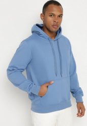 Niebieska Bluza z Bawełną i Kapturem z Kieszenią i Sznurkami Parhiris. Niebieskie bluzy z kapturem męskie Born2be, m, z bawełny. Za 54.99 zł.