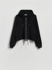 Rozpinana bluza z wiskozą - czarny. Czarne bluzy bez kaptura damskie Reserved, l, z dzianiny. Za 139.99 zł.