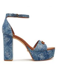 Guess Sandały FLJSE2 FAL03 Niebieski. Niebieskie sandały damskie Guess, z aplikacjami, ze skóry, bez obcasa, na słupku. Za 599.99 zł.