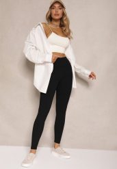 Czarne Legginsy z Prążkowanej Tkaniny z Szeroką Gumką w Pasie Lanoriae. Czarne legginsy damskie Renee, m, bez wzorów, z jeansu. Za 44.99 zł.