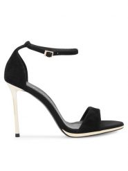 Eva Minge Sandały JEANNETTE-2513-1-1 Czarny. Czarne sandały damskie Eva Minge, bez wzorów, ze skóry, bez obcasa, na szpilce. Za 299.99 zł.