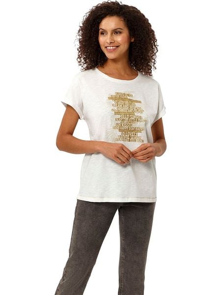 Heine Koszulka w kolorze kremowym rozmiar: 42. Brązowe bluzki damskie Heine, bez wzorów, bez kołnierzyka. Za 39.99 zł.