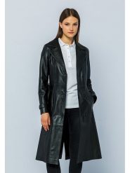 Basics & More Skórzany płaszcz w kolorze czarnym rozmiar: XL. Czarne płaszcze damskie Basics & More, xl, bez wzorów, ze skóry. Za 614.96 zł.
