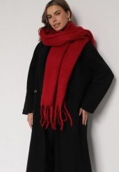 Bordowy Szalik z Ozdobnymi Frędzlami Esariana. Czerwone szaliki i kominy damskie Born2be, bez wzorów. Za 49.99 zł.