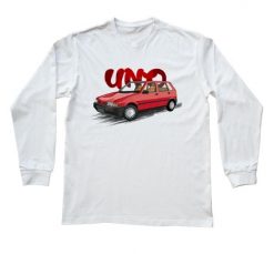 Fiat Uno — bluzka z długim rękawem (Rozmiar: 3 - 4 lata; Kolor koszulki: biały; Rodzaj nadruku: Fiat Uno). Białe bluzki damskie nikiniki, s, bez wzorów, z bawełny, bez kołnierzyka, bez ramiączek. Za 69.00 zł.