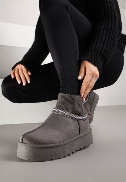 Szare Śniegowce na Grubej Podeszwie z Elastyczną Cholewką Nilevelia. Szare śniegowce damskie Born2be, z dzianiny. Za 74.99 zł.