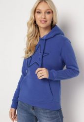 Niebieska Bluza Ocieplana z Nadrukiem Grolla. Niebieskie bluzy z kapturem damskie Born2be, xl, z polaru. Za 84.99 zł.