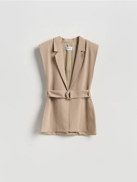 Kamizelka z lyocellem - beżowy. Brązowe kamizelki damskie Reserved, l, z lyocellu. Za 179.99 zł.