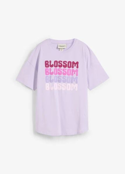 Koszulka oversize o pudełkowym fasonie z bawełny organicznej. Fioletowe bluzki damskie bonprix, bez wzorów, z bawełny, bez kołnierzyka, bez ramiączek. Za 52.99 zł.